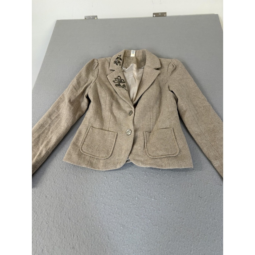 Vintage Old Navy Blazer Womens Small Wool Blend Embroidered Collar 2000s Fall